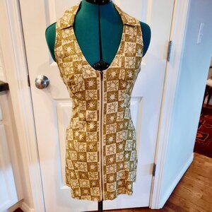 Urban Outfitters Freya Linen Collared Mini Dress, Olive Green/Cream, Size Small